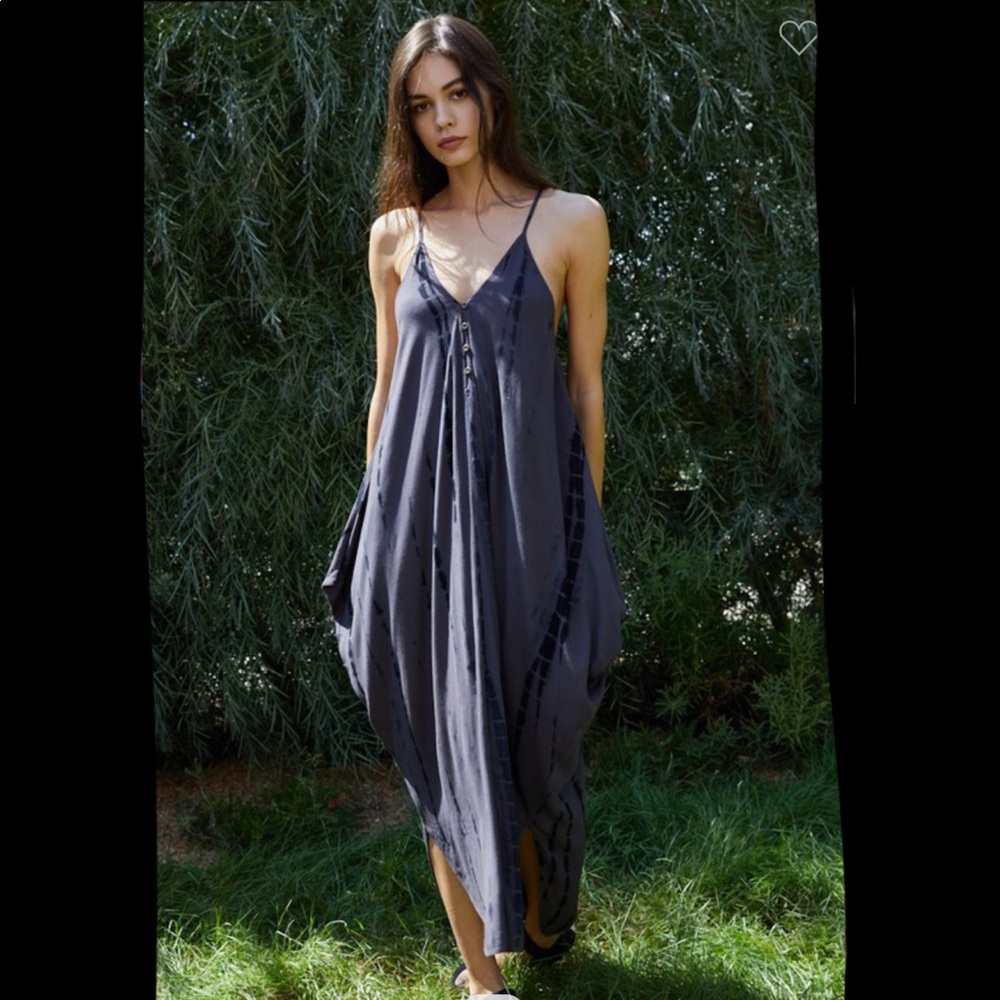 Woven Rayon Gauze V neck tie dye maxi dress